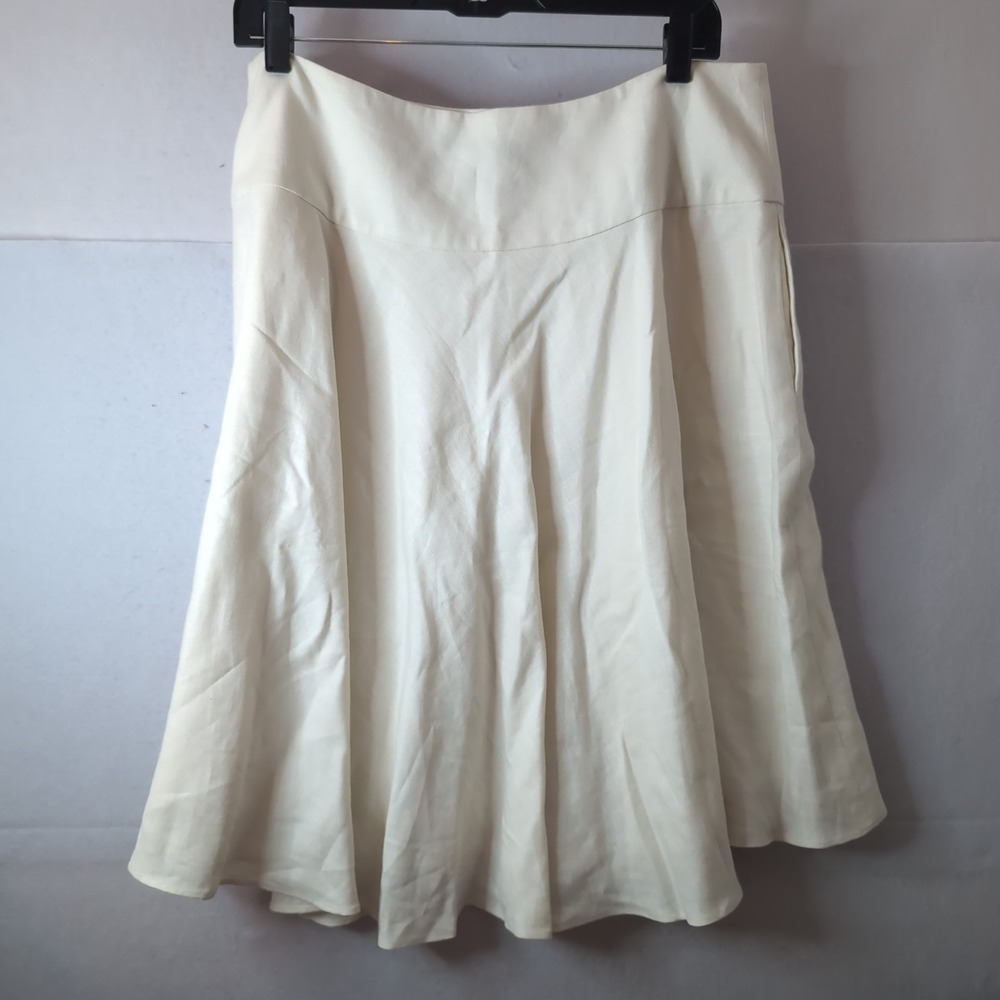 Lauren Ralph Lauren Off White 100% Linen A-Line Midi Skirt Size 12 Cream Lined